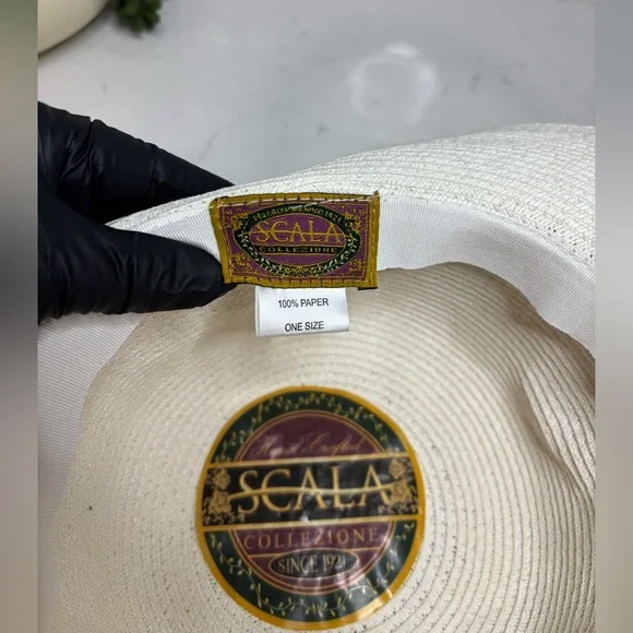 Scala Collezione Classic Cream Wide-Brim Hat Brim Beach Vacation Sun - Picture 3 of 10